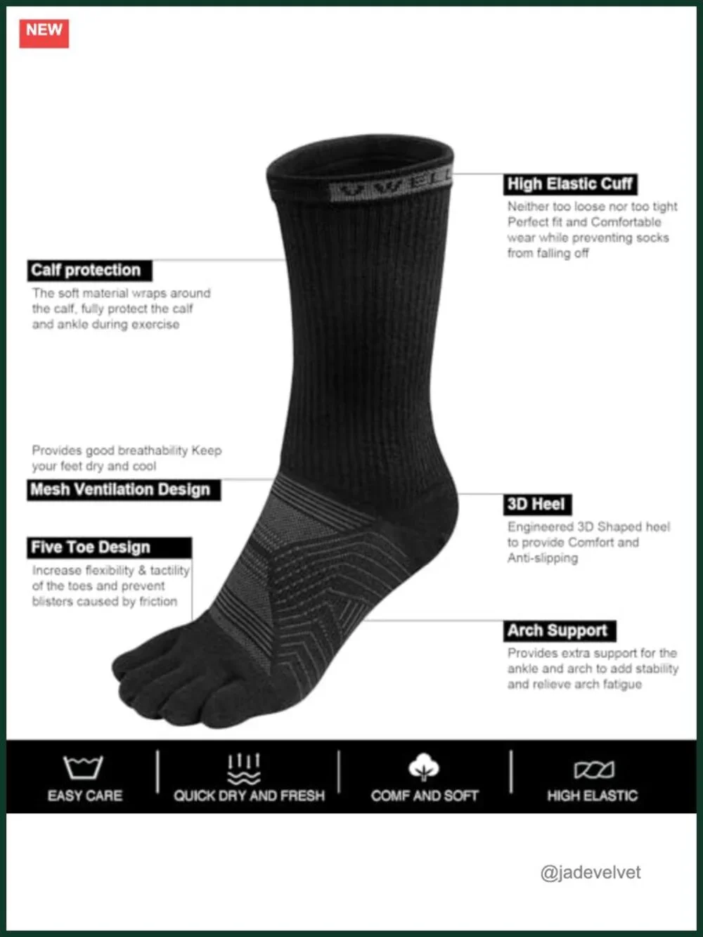 Coolmax Mid-Calf Toe Socks for Running Athletic Breathable Quick Dry 3 Pairs